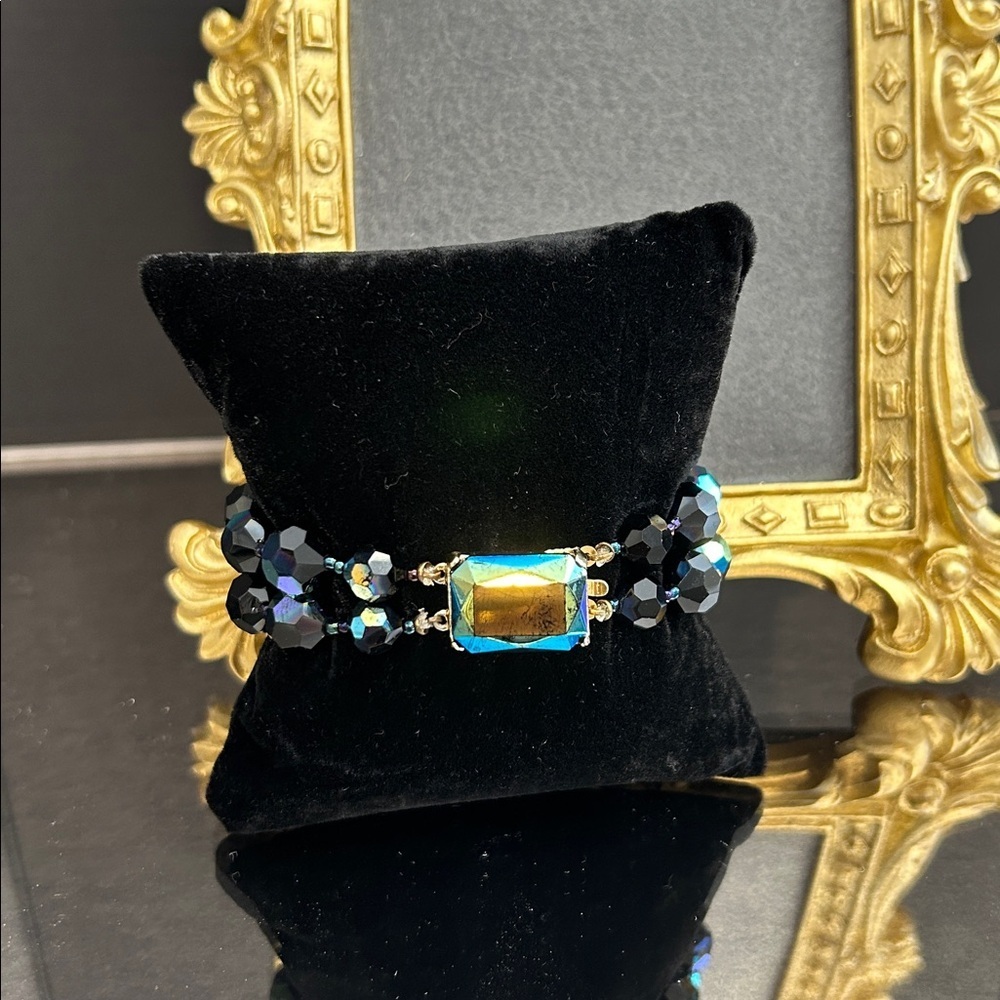 Vintage Multi-Strand Aurora Black Crystal Bracelet